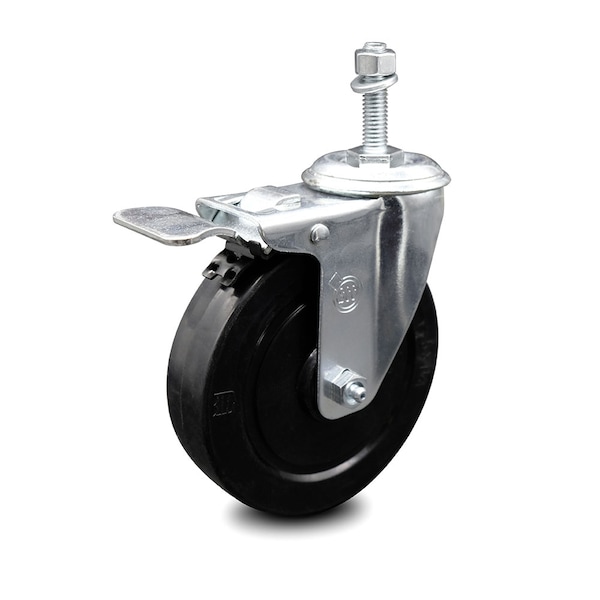 5 Inch Soft Rubber Wheel Swivel 10mm Stem Caster with Total Lock Brake SCC